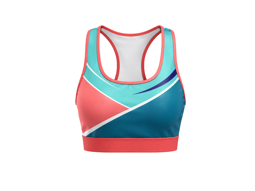 Training Lifestyle Sports Bra Wholesale B2B Gym Activewear Sports Bra Coral Teal White front design preview