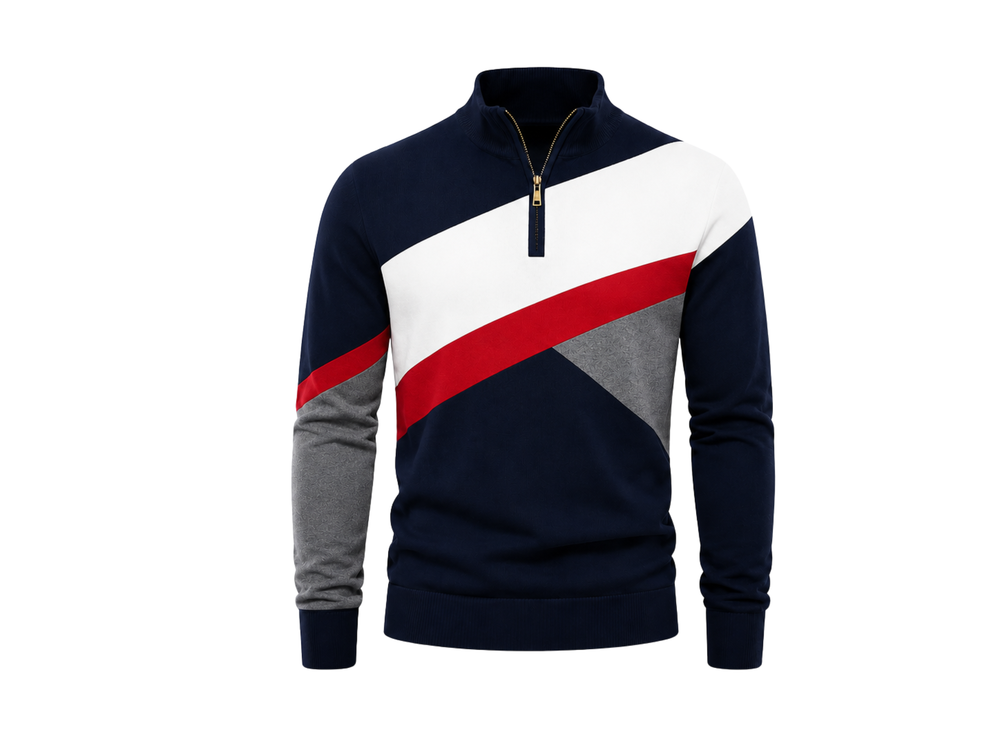 Training Lifestyle Quarter-Zip Pullover B2B Gym Team Pullover Navy White Red Grey front design preview