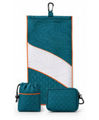 Custom Golf Towel | Wholesale Tri-Fold Golf Towel with Carabiner Clip | Teal White Orange | Apparels Bridge