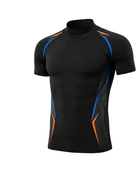 Custom Short Sleeve Compression Shirt | Wholesale Training and Lifestyle Base Layer | Black Orange Blue | Apparels Bridge