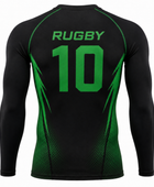 Custom Black Green Rugby Compression Shirt | Wholesale Team Base Layer for Bulk Orders