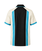 Custom Retro Bowling Shirt – Cream Black Cyan Sublimated Button-Up Teamwear