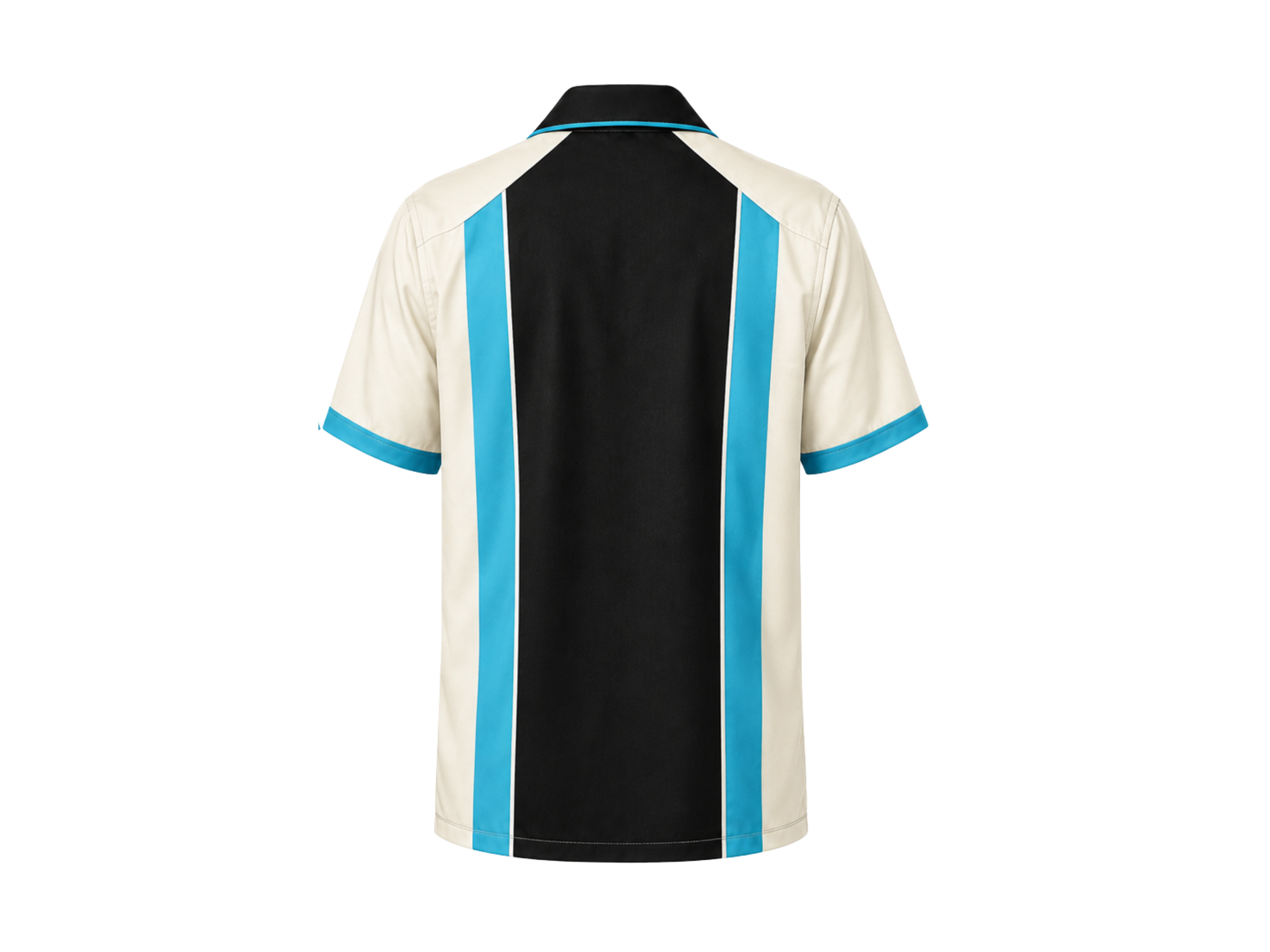 Custom Retro Bowling Shirt – Cream Black Cyan Sublimated Button-Up Teamwear