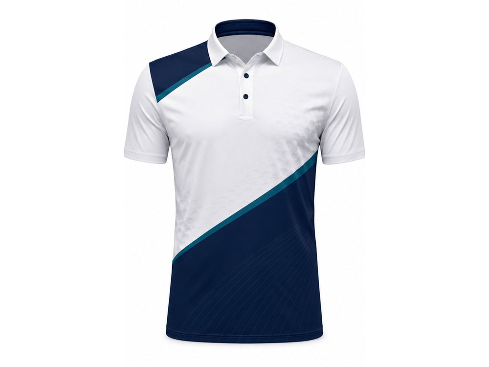 Wholesale Golf Polo Shirt B2B Golf Club Polo White Navy front design preview