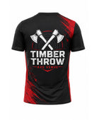 Custom Black Red Axe Throwing Venue T-Shirt | Wholesale Teamwear