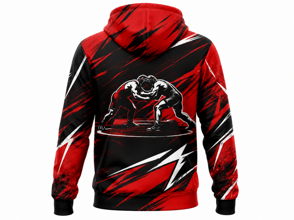Custom Wrestling Hoodie | Wholesale Wrestling Team Hoodie | Red Black White | Apparels Bridge front design preview