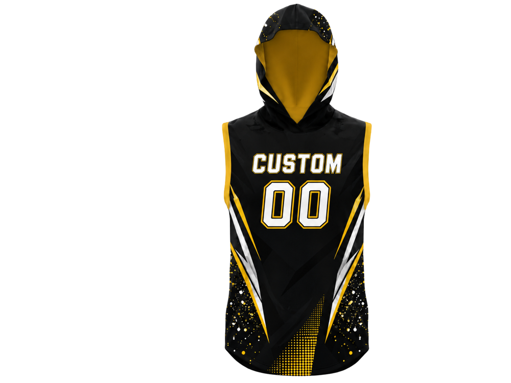 Custom Sleeveless Flag Football Hoodie – Black Gold Team Hoodie front design preview
