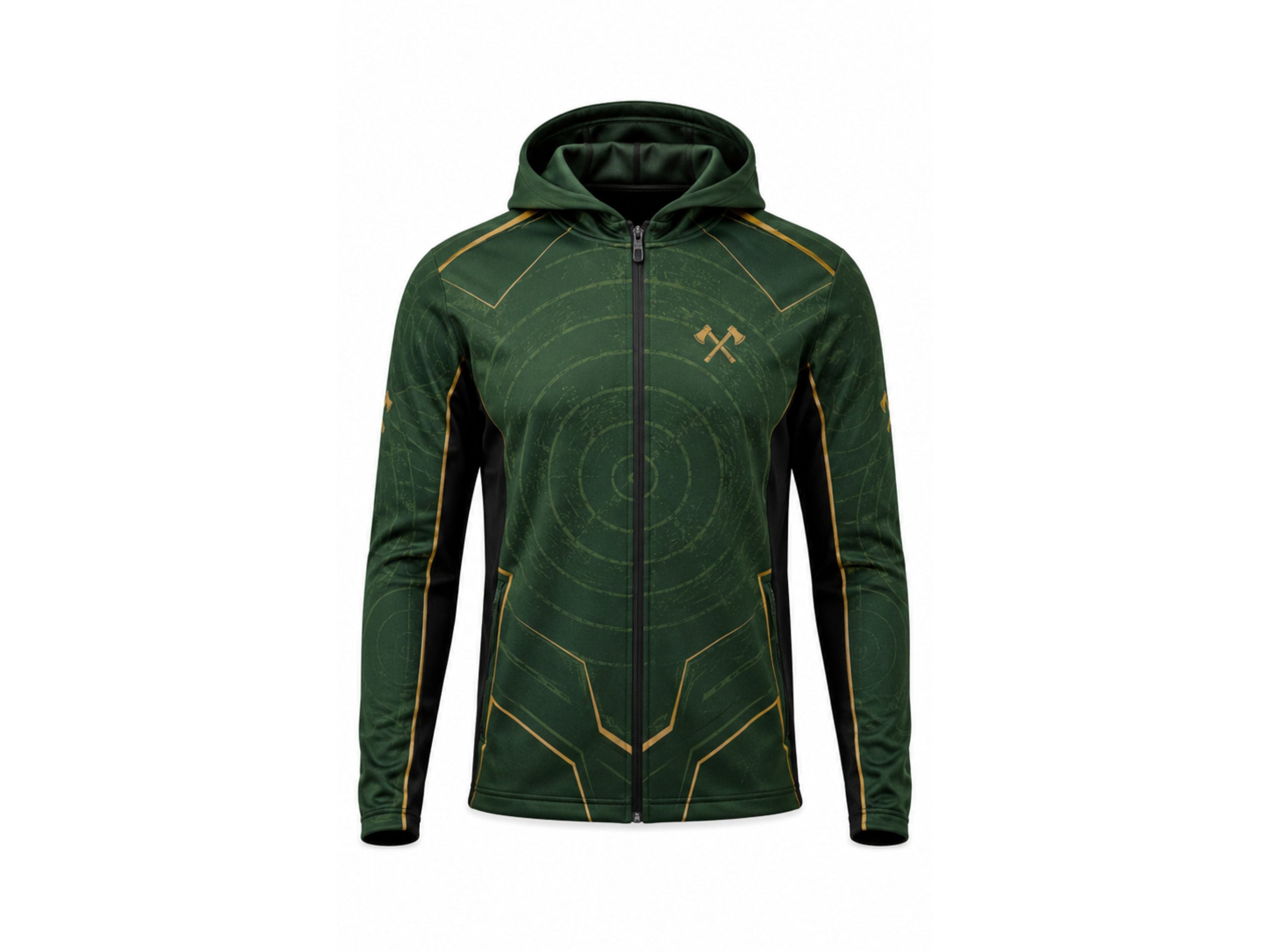 Custom Forest Green Sublimated Axe Throwing Full-Zip Hoodie – Venue Teamwear