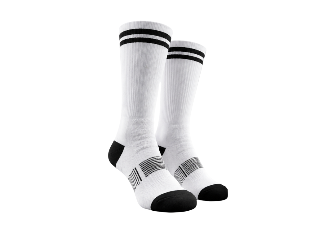 Custom Powerlifting Crew Socks | Wholesale Strength Training Socks | White Black | Apparels Bridge front design preview