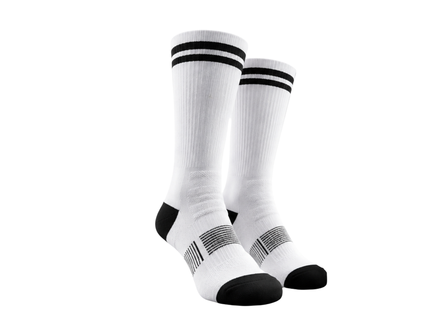 Custom Powerlifting Crew Socks | Wholesale Strength Training Socks | White Black | Apparels Bridge design preview