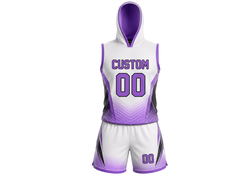 Custom White Purple 7v7 Flag Football Uniform – Hooded Team Set front design preview