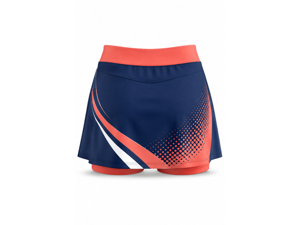 Custom Pickleball Skort | Wholesale Pickleball Team Skirt | Navy Coral White | Apparels Bridge front design preview