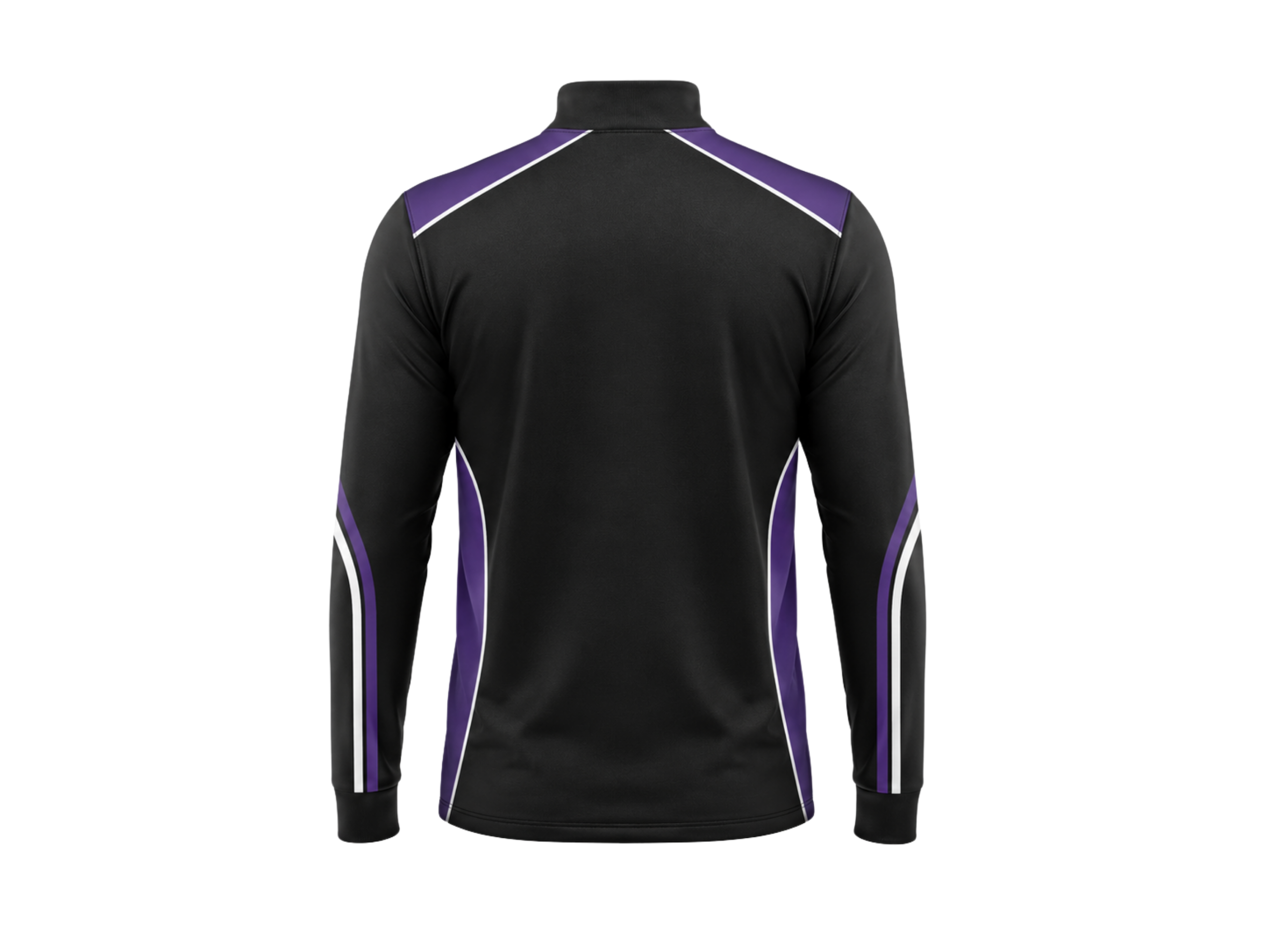 Custom Bowling Quarter-Zip Team Top – Black Purple White Sublimated Warm-Up