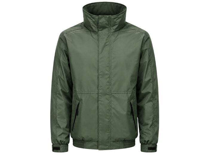 Waterproof Insulated Jacket – Low MOQ B2B Full-Zip Workwear in Green front design preview