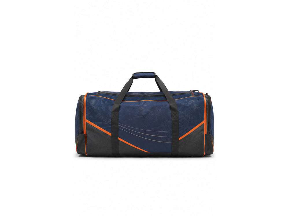 Custom Ice Hockey Team Bag – Navy Orange Sublimated Hockey Duffel Bag for Wholesale Orders front design preview