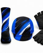 Custom Cycling Socks Helmet and Gloves Set | Wholesale Cycling Team Accessory Bundle | Black Blue White | Apparels Bridge