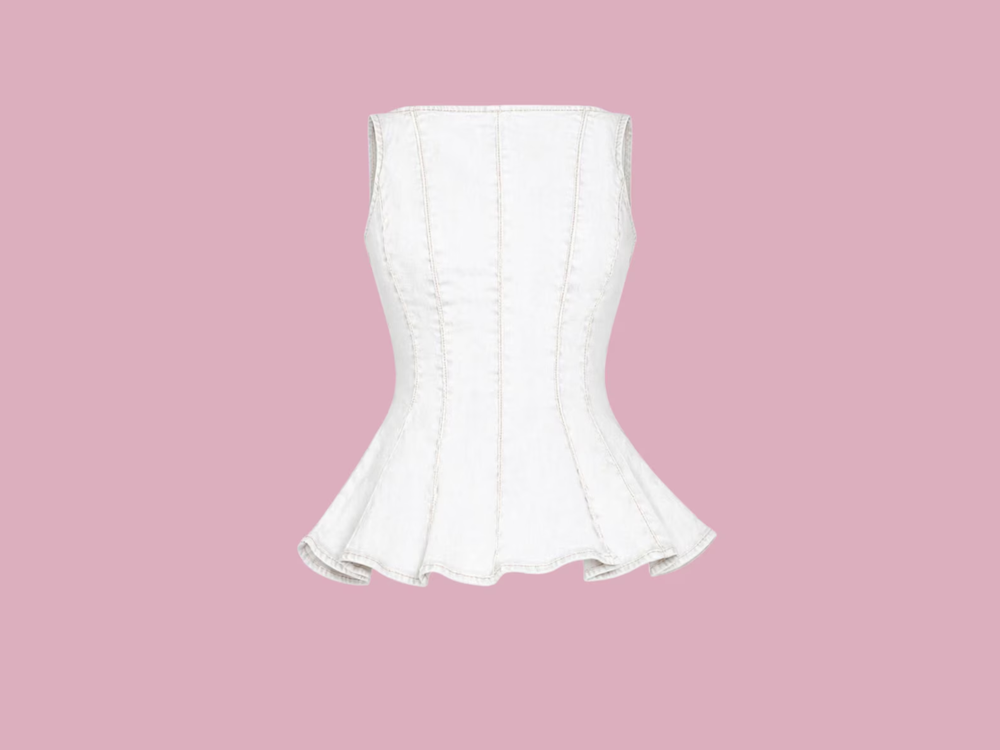Wholesale Custom White Denim Peplum Top Manufacturer Private Label Corset Style Top front design preview