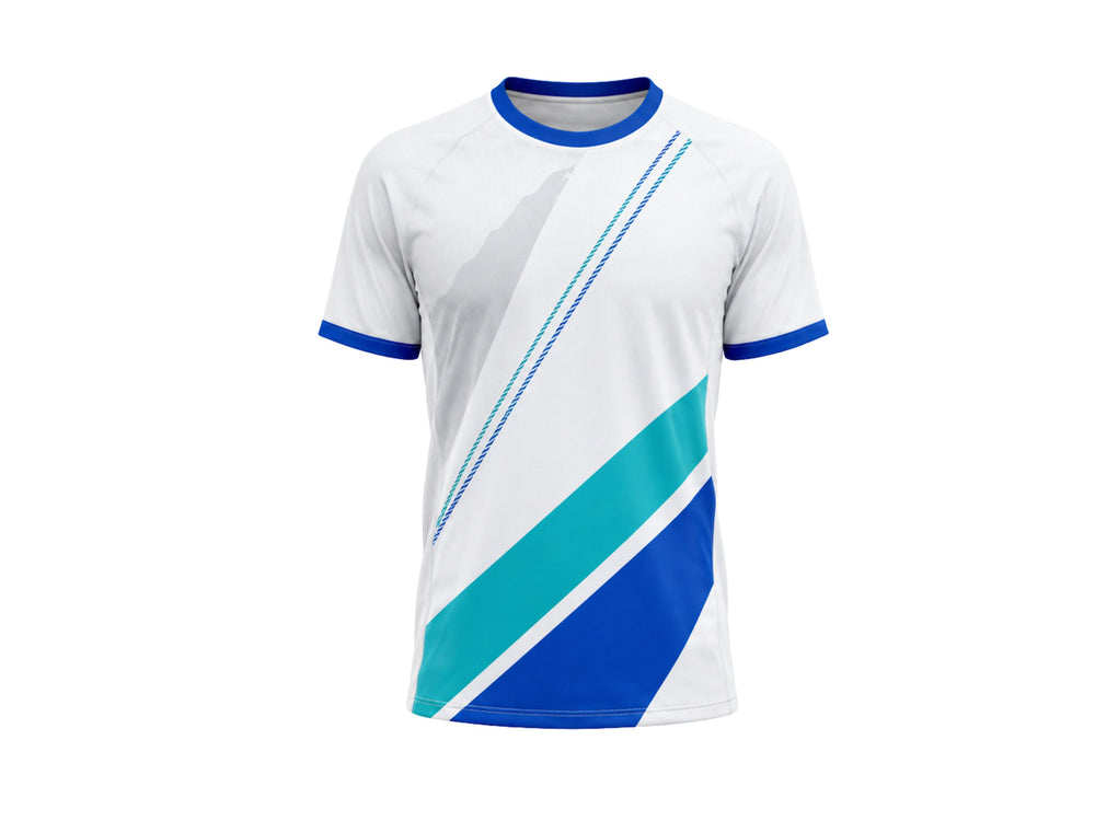 Custom White Blue Climbing Competition Team Shirt B2B Wholesale Teamwear front design preview