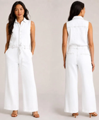 Wholesale Custom White Denim Jumpsuit Manufacturer Private Label Wide Leg Coverall