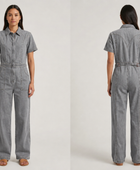 Wholesale Custom Grey Denim Jumpsuit Manufacturer Private Label Zip Front Boilersuit