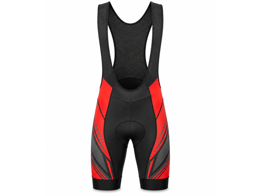 Custom Cycling Bib Shorts | Wholesale Cycling Team Bibs | Black Red | Apparels Bridge front design preview