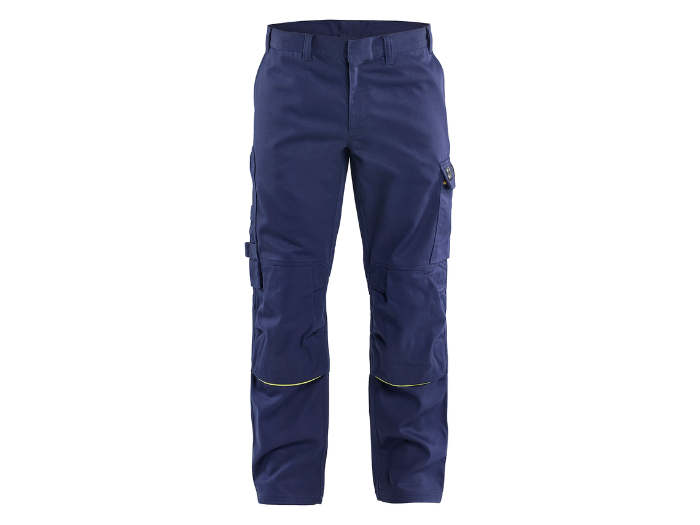 Welding Trousers for B2B Workwear Supply – Low MOQ Reflective Knee Pad Work Trousers in Navy Blue front design preview