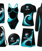 Custom Full Swim Team Package Black Teal Wholesale Swim Kit