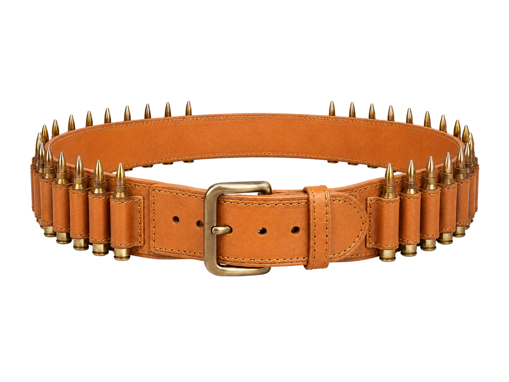 Leather Cartridge Hunting Belt – Tan Brown | B2B Low MOQ front design preview
