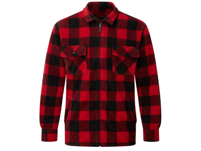 Sherpa Lined Work Shacket B2B Low MOQ Warm Zip Front Layer Red & Black Workwear front design preview