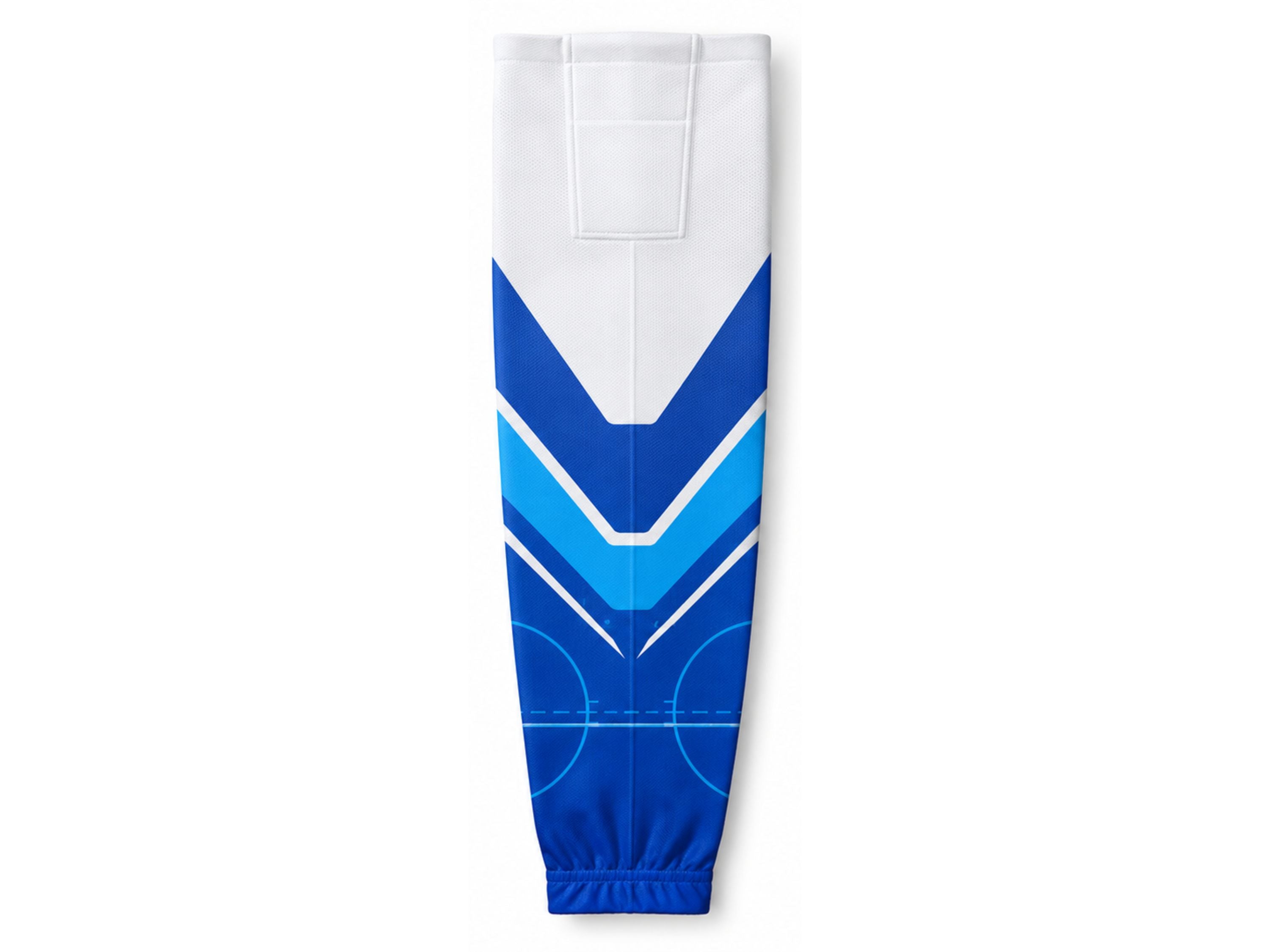 Custom Ice Hockey Socks – White Blue Sublimated Team Hockey Socks for Wholesale Orders
