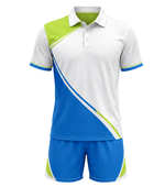 Custom White Blue Badminton Warm-Up Set – Polo Shirt and Shorts
