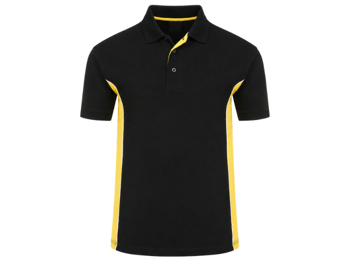 B2B Workwear Polo Shirt Black/Yellow Electrician Low MOQ Custom front design preview