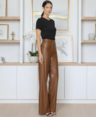Elephant Metallic brown Faux Leather Wide Leg Jeans Wholesale | Custom Private Label Pants Manufacturer