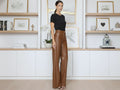 Elephant Metallic brown Faux Leather Wide Leg Jeans Wholesale | Custom Private Label Pants Manufacturer