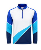 Custom White Blue Badminton Quarter-Zip Pullover Wholesale Teamwear
