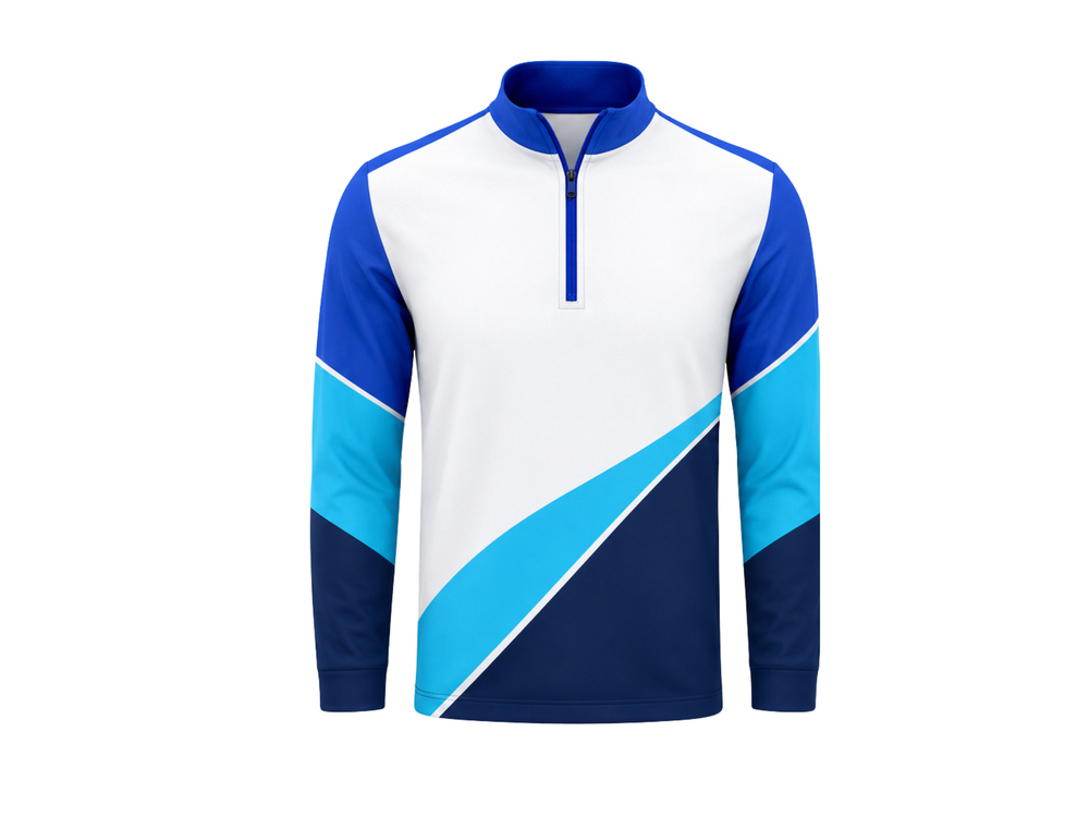 Custom B2B White Blue Badminton Quarter-Zip Pullover Wholesale Teamwear front design preview