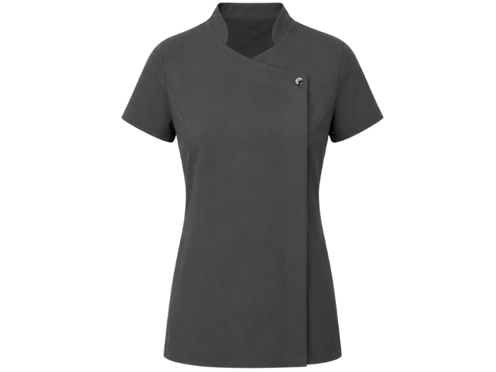 Ladies Blossom Short Sleeve Tunic Dark Grey | B2B Low MOQ Custom Workwear Manufacturer front design preview