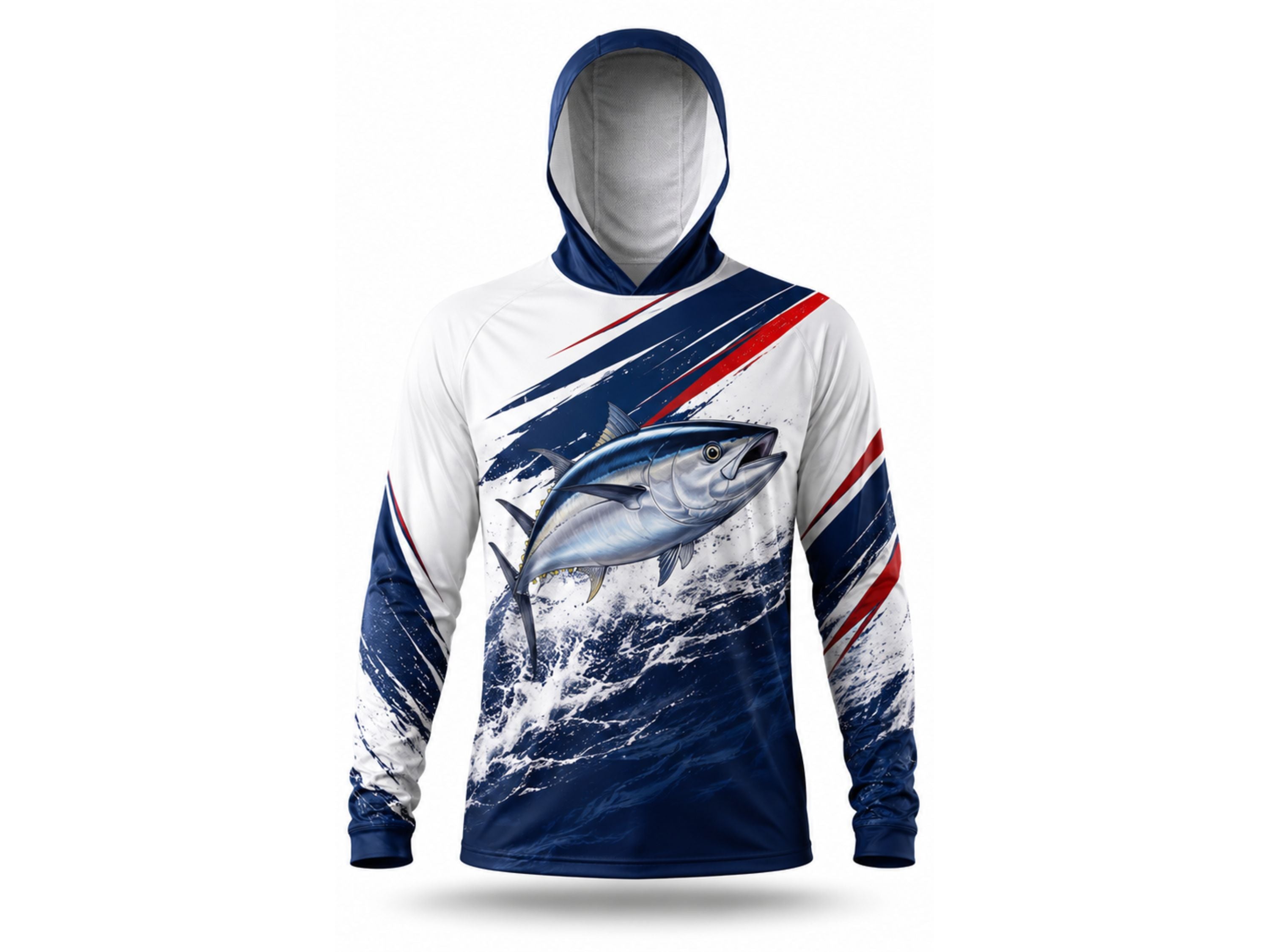 Custom Fishing Hoodie | Wholesale Performance Fishing Hoodie | Navy White Tuna | Apparels Bridge