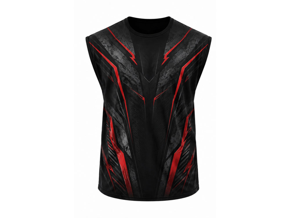 Wholesale Black and Red Powerlifting Jersey Sleeveless Low MOQ Team Strength Training Top front design preview