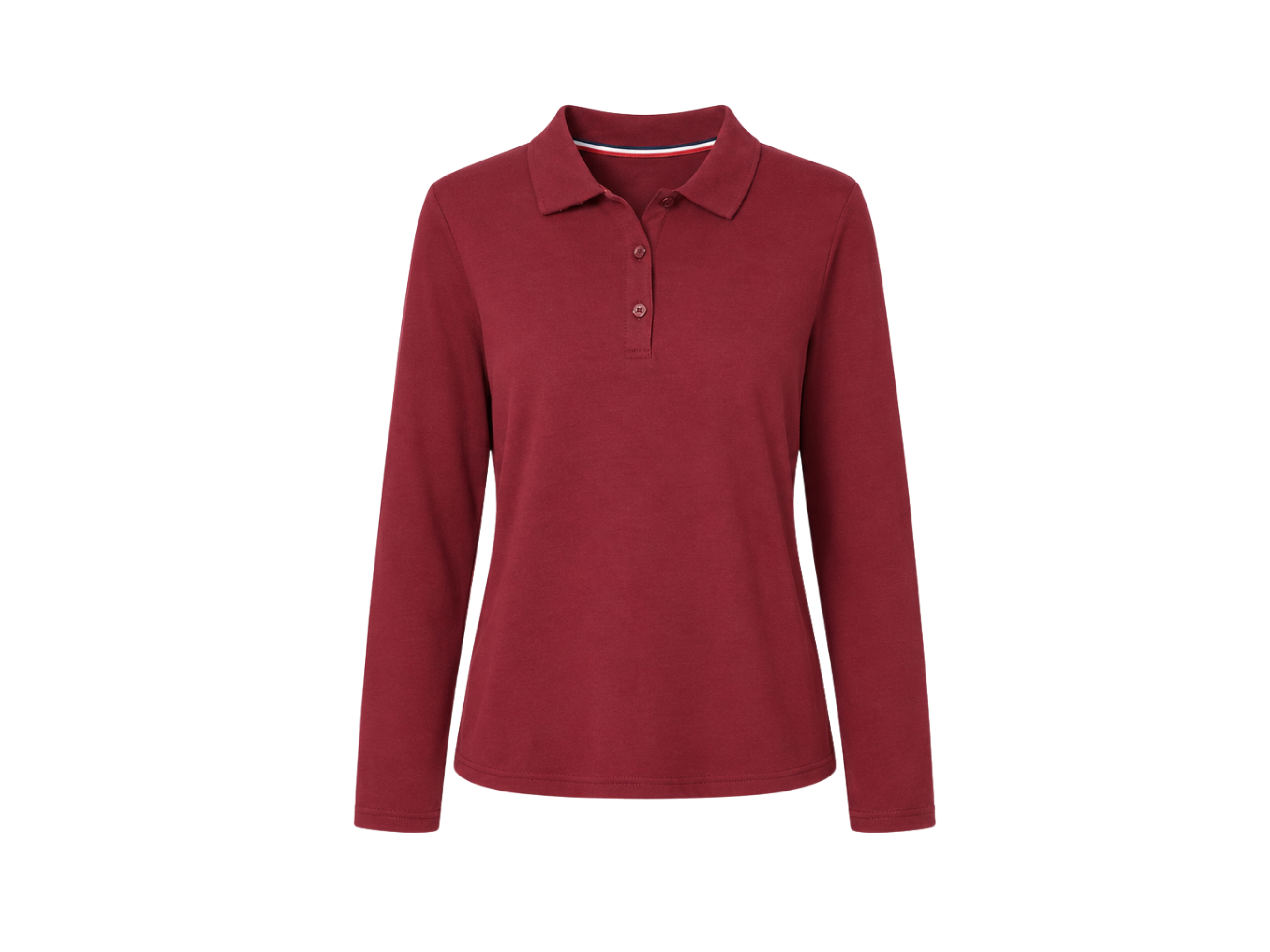 School Long Sleeve Fitted Picot Collar Polo Burgundy | B2B Low MOQ Wholesale