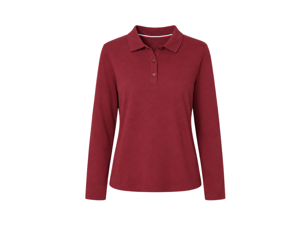 School Long Sleeve Fitted Picot Collar Polo Burgundy | B2B Low MOQ Wholesale front design preview
