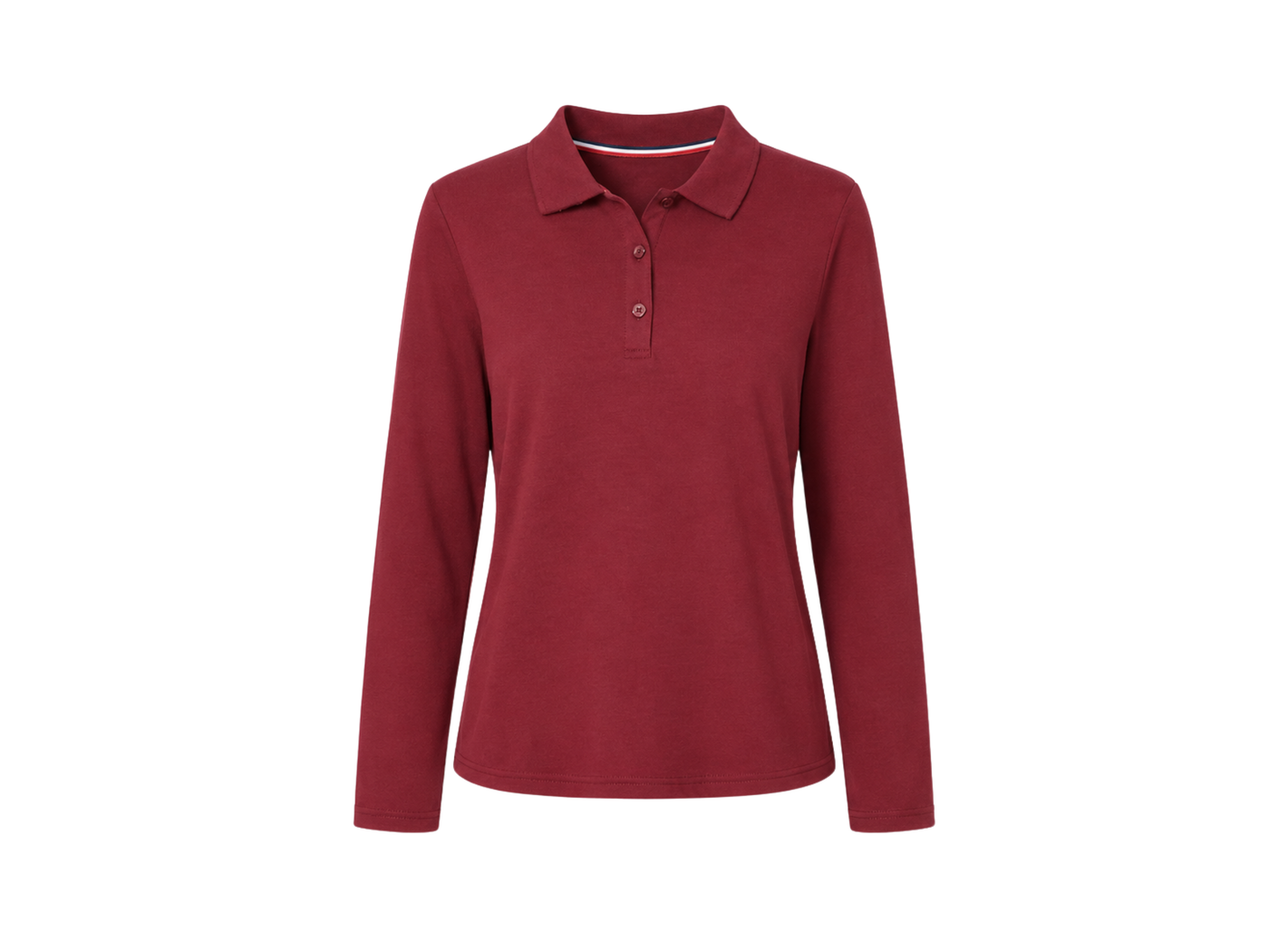 School Long Sleeve Fitted Picot Collar Polo Burgundy | B2B Low MOQ Wholesale