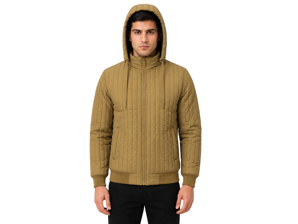 Hooded Vertical-Quilt Puffer Jacket | B2B Low MOQ Manufacturer front design preview