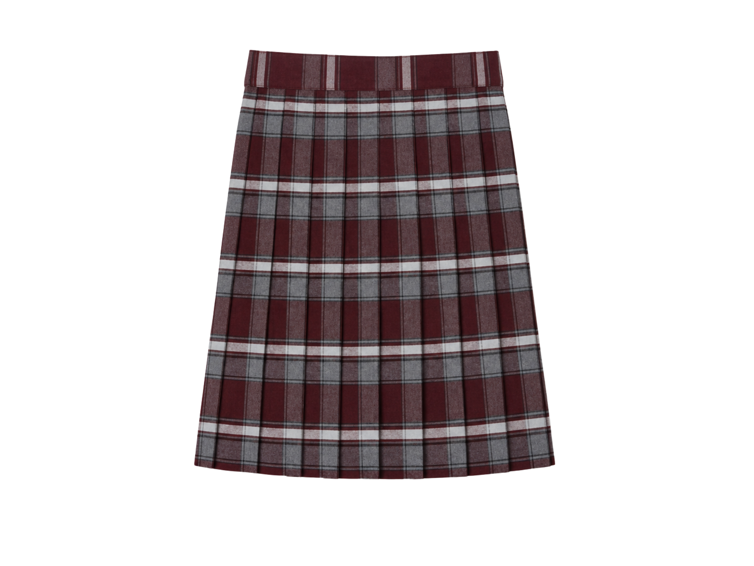 School At-The-Knee Plaid Pleated Skirt Burgundy Grey White | B2B Low MOQ Wholesale