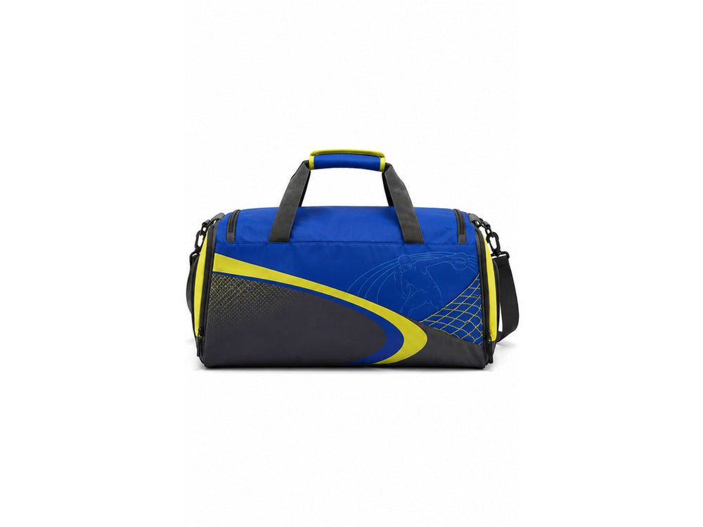 Custom Track & Field Sports Duffle Bag | Wholesale Team Gym Bag | Blue Yellow | Apparels Bridge front design preview
