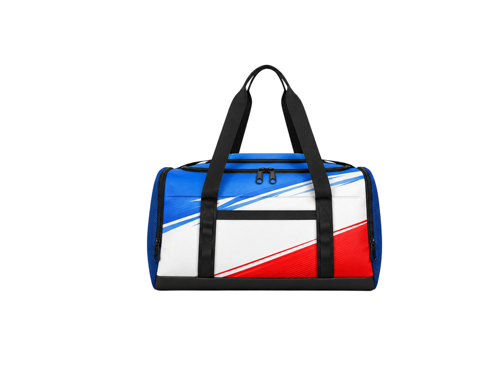 Custom Football Team Bag – Red Blue White Duffle Bag for Wholesale Clubs front design preview