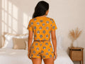 Wholesale Custom Pet Face Polyester Pajama Set, Mustard Yellow Short Sleeve Sleepwear Manufacturer for Private Label Brands