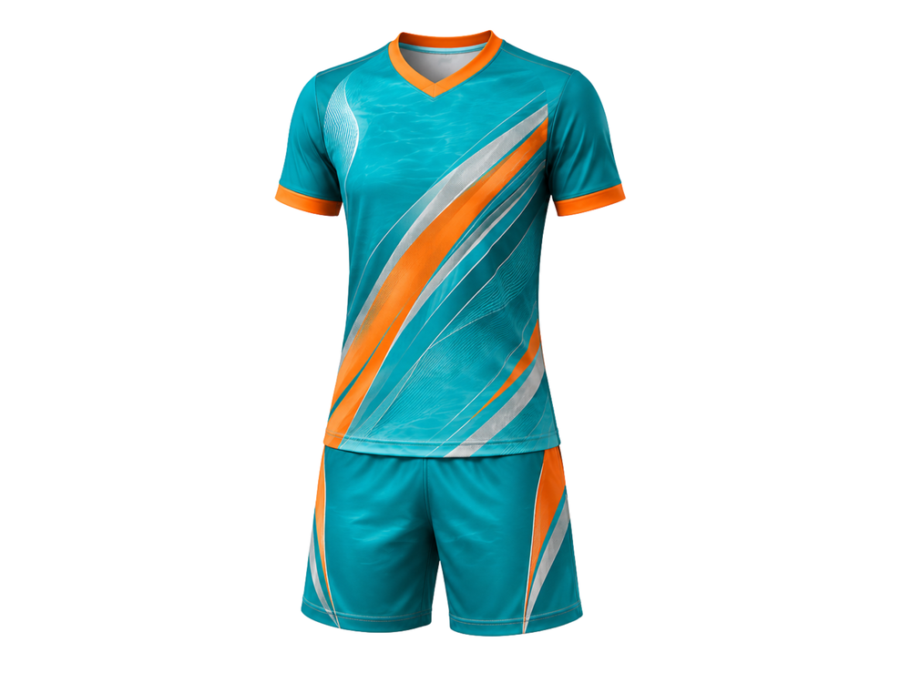 Teal & Orange Men’s Swimming Jersey & Shorts Set – Wholesale, Low MOQ, Bulk Swim Team Uniform front design preview