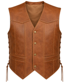 B2B Men’s Brown Side-Lace Leather Vest Low MOQ Hunting Manufacturer