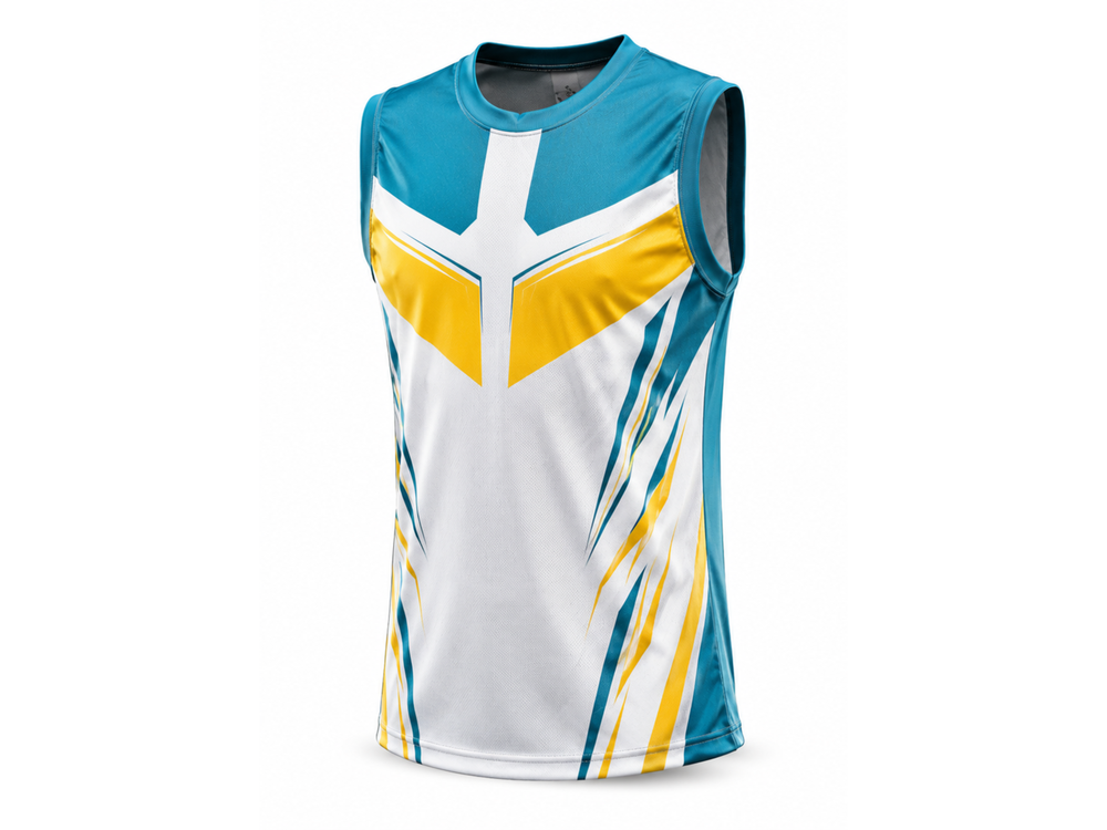 Custom Flag Football Teal, White & Yellow Jersey – Wholesale Sleeveless Team Uniform, Customizable, Low MOQ Bulk front design preview